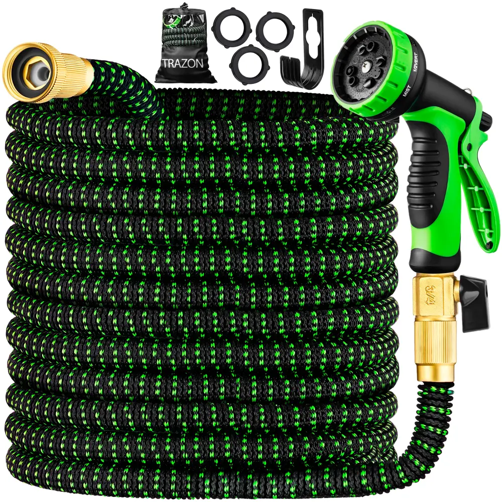 Garden Hose 50 ft & Nozzle, Growable Garden Hose Heavy Duty, Retractable Water Hose 10 Function Nozzle, Flex Hose Solid Br...