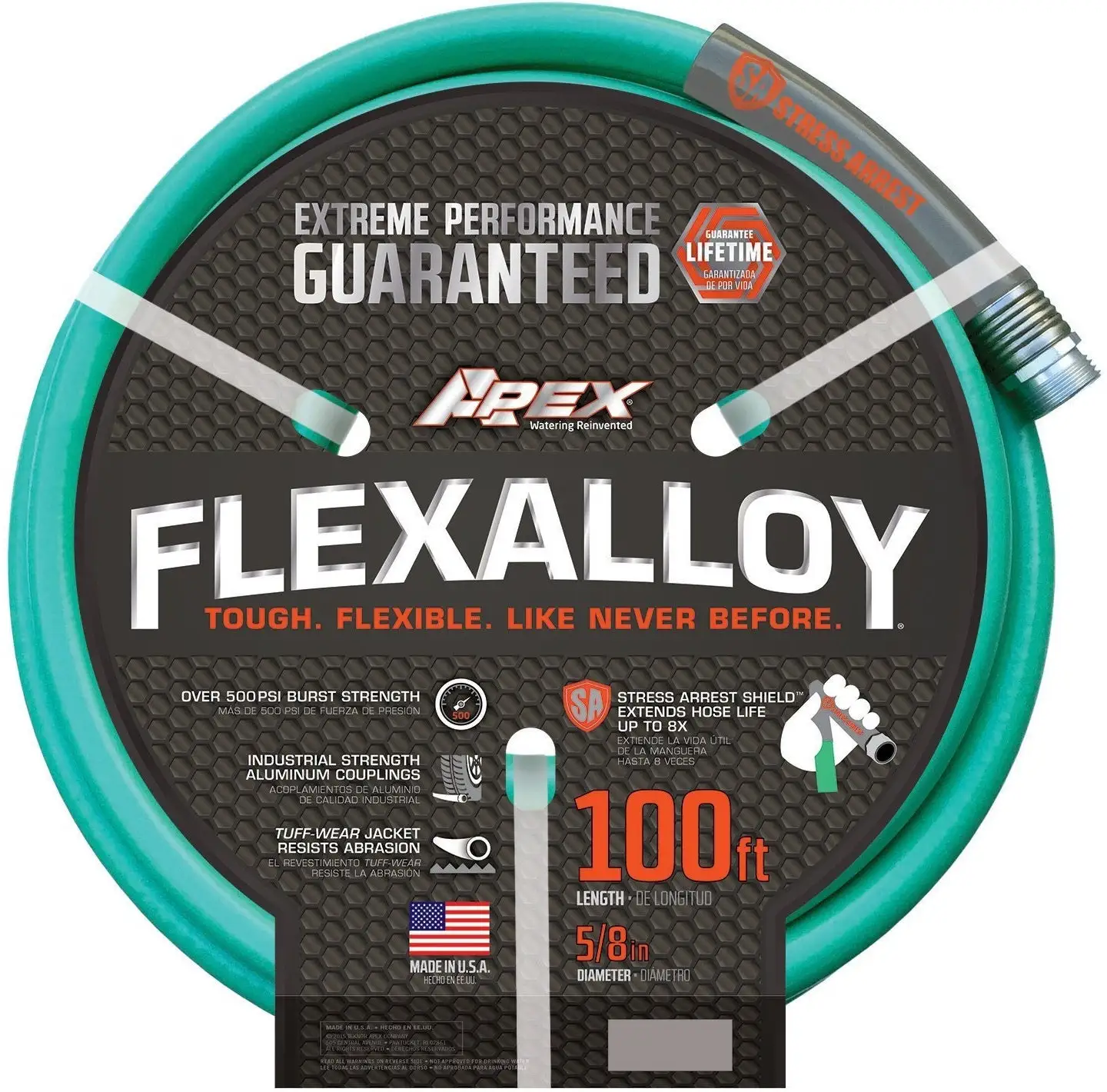 Apex 8550-100 Flexalloy Garden Hose 5/8 Inch Diameter 100 Feet Long
