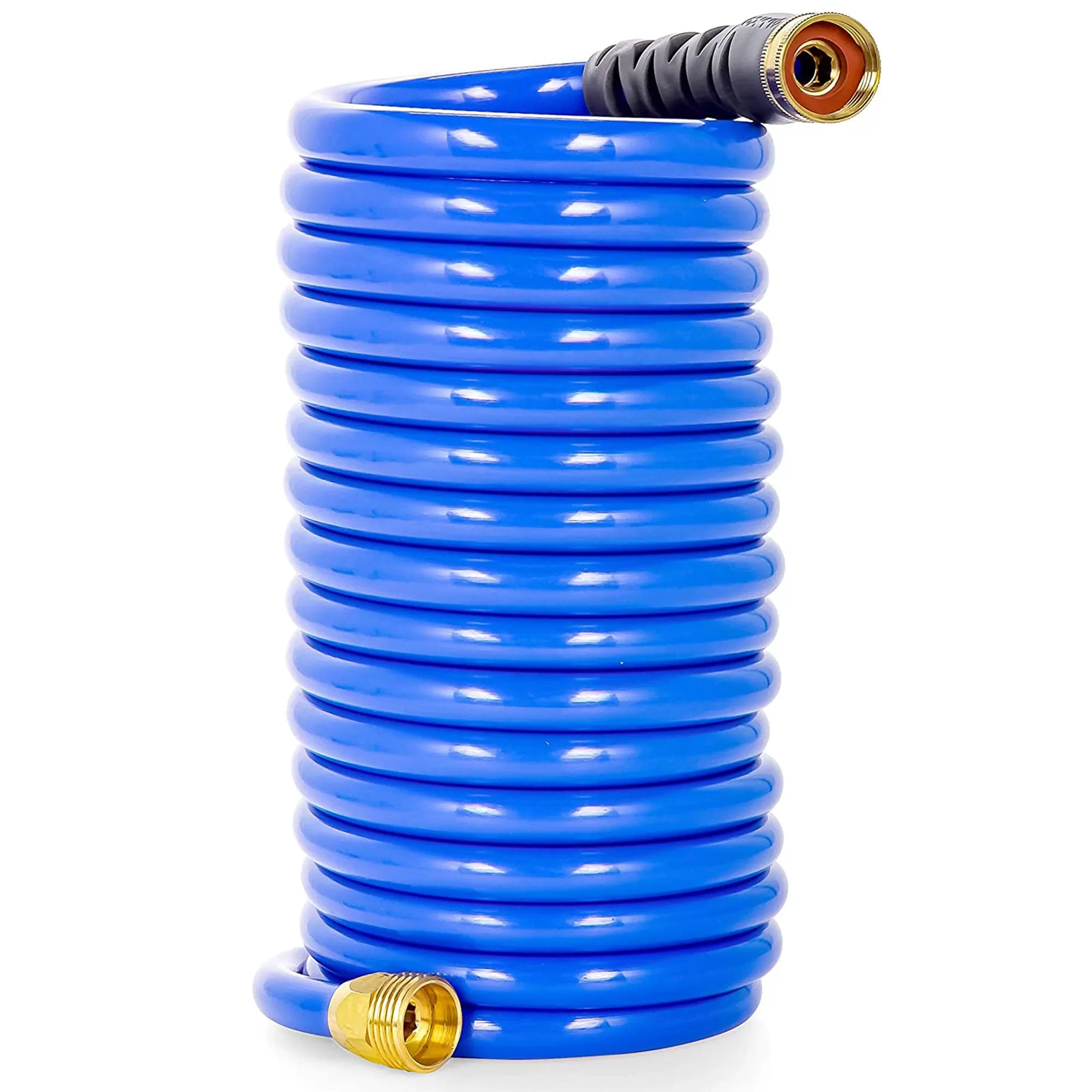 Camco 20 Foot Marine & Gardening Self Coiling Water Hose Brass Fittings