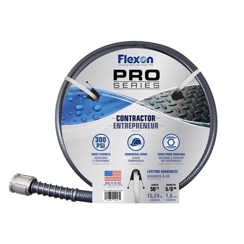 Flexon Pro Series 5/8 Inch D x 50 ft L Heavy Duty Contractor Grade Garden Hose