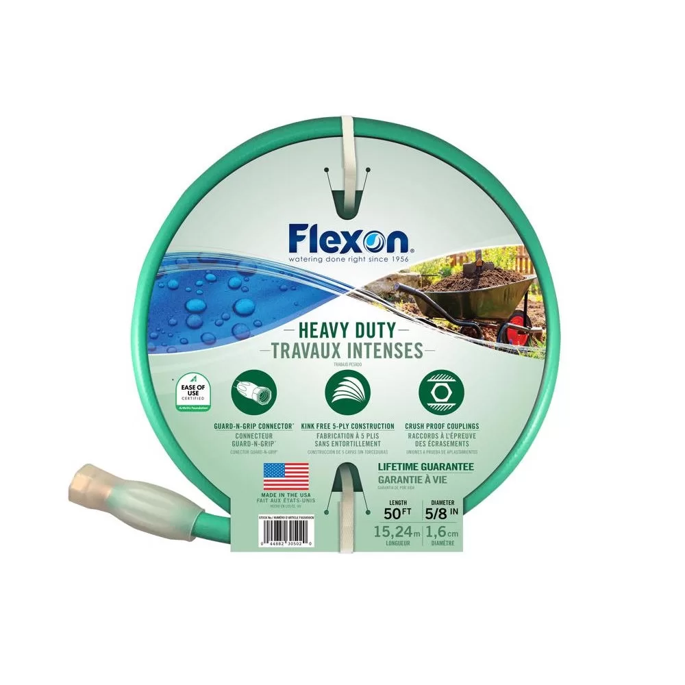 Flexon FXG5850ACE Heavy Duty Garden Hose 5/8 Inch x 50 Feet Durable Water Hose Outdoor Use