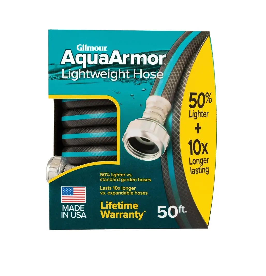 Gilmour AquaArmor Lightweight 50 Ft Plastic Garden Hose Easy Watering