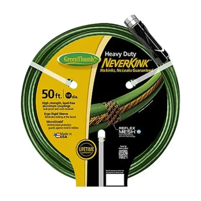Green Thumb Neverkink Heavy Duty Garden Hose 5/8 ID x 50 Feet Green
