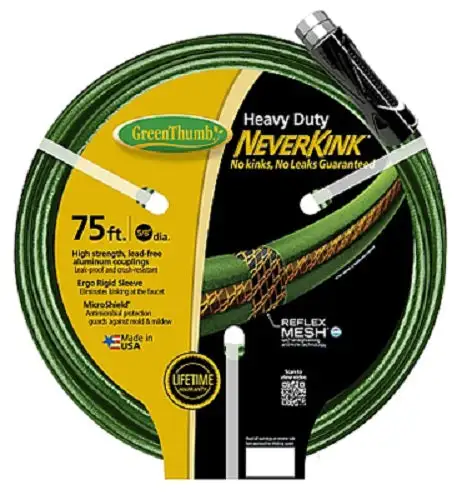 Green Thumb Neverkink Heavy Duty Garden Hose 5/8 ID x 75 Feet Green