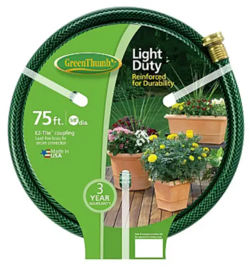 Green Thumb Nylon Reinforced Garden Hose 5/8 Inch x 75 Feet Durable Water Hose