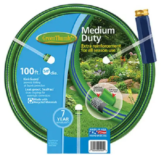 Green Thumb Nylon Reinforced Garden Hose 4-Ply 5/8 x 100 Feet Durable