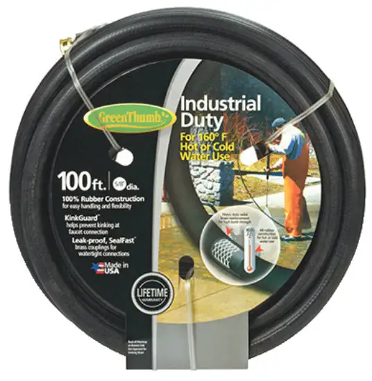 Green Thumb Rubber Garden Hose 5/8 x 100 Feet Black Heavy Duty