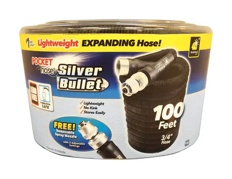 Pocket Hose Silver Bullet 3/4 Inch x 100 ft Expandable Garden Hose Medium Duty Lightweight