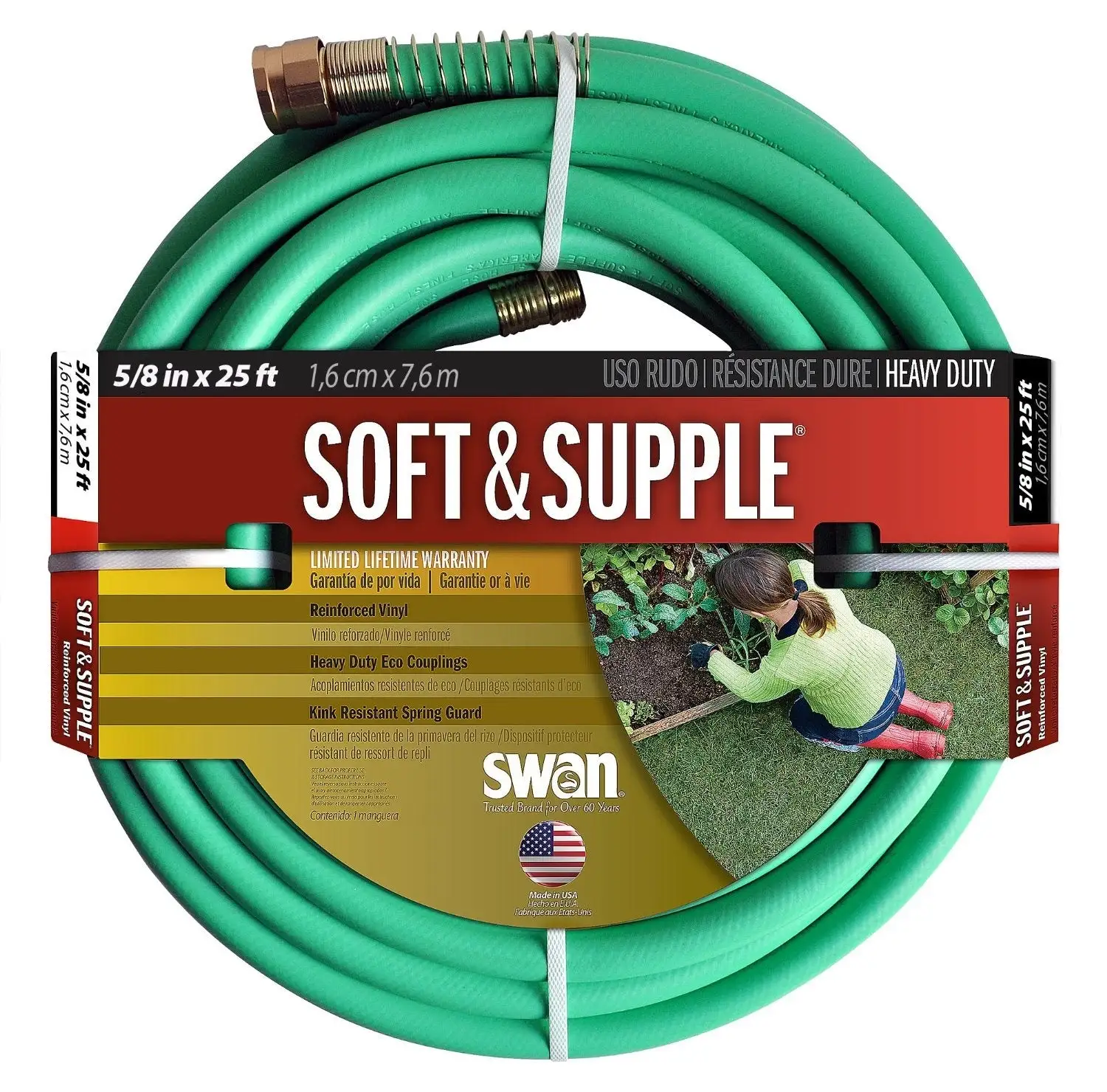 Swan SNSS58025 Soft & Supple Garden Hose 25 Feet Green 5/8 Inch Flexible