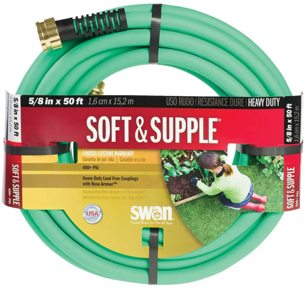 Swan SNSS58050 Soft & Supple Water Hose 5/8 Inch x 50 Feet Green Garden Hose