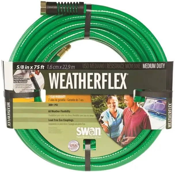Swan SNWF58075 Weatherflex Garden Hose 5/8 Inch x 75 Feet Heavy-Duty Water Hose