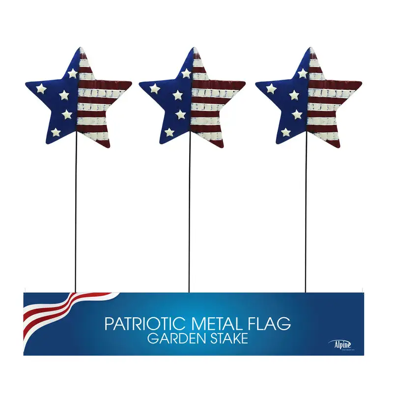 Alpine USA Star Metal Red White Blue 24 . Outdoor Garden Stake Pack 18