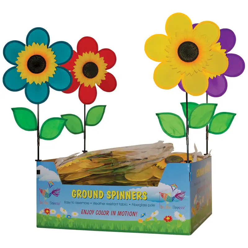 Breeze Assorted Nylon 12 Inch Sunflower Garden Stake Spinner Pack 30