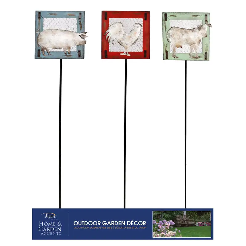 Alpine Assorted Metal/Wood 36 . H Farm Animals Outdoor Garden Stake Pack 6