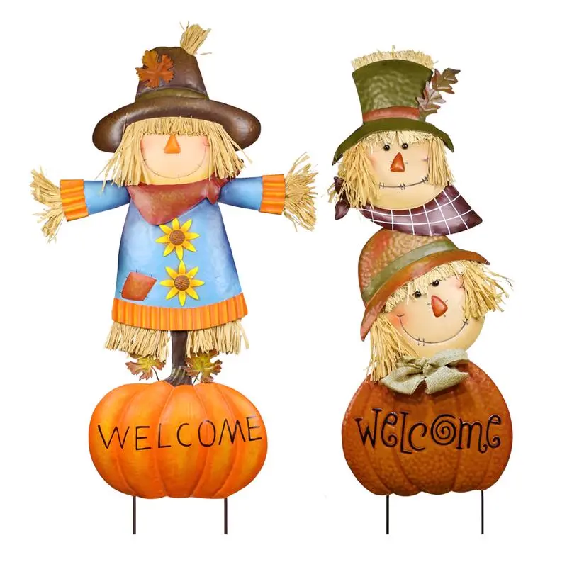 Alpine Multicolored Metal 23.3 . H Welcome Pumpkin and Scarecrow Outdoor Garden Stake Pack 8