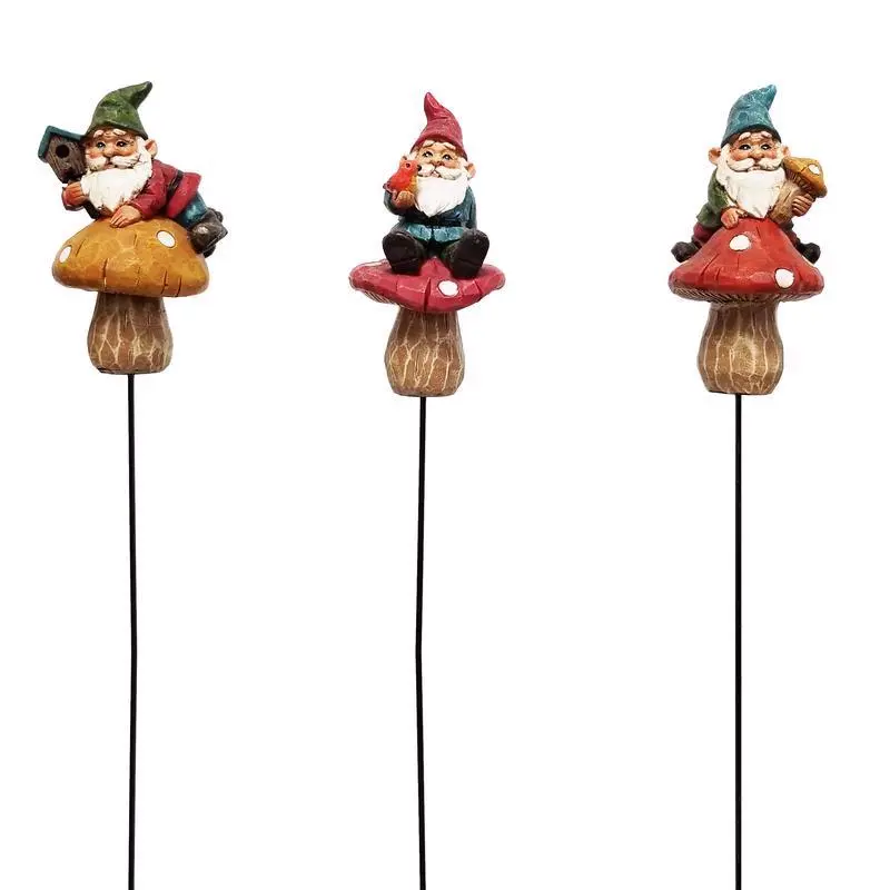 Alpine Polyresin Assorted 4 H Gnome Mushroom Outdoor Garden Stake 24 Pack