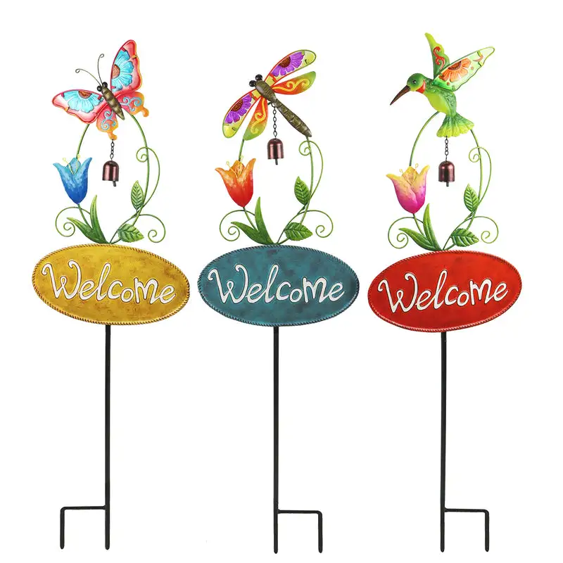 Meadow Creek Assorted Iron 42 . H Welcome Bell Outdoor Garden Stake Pack 12