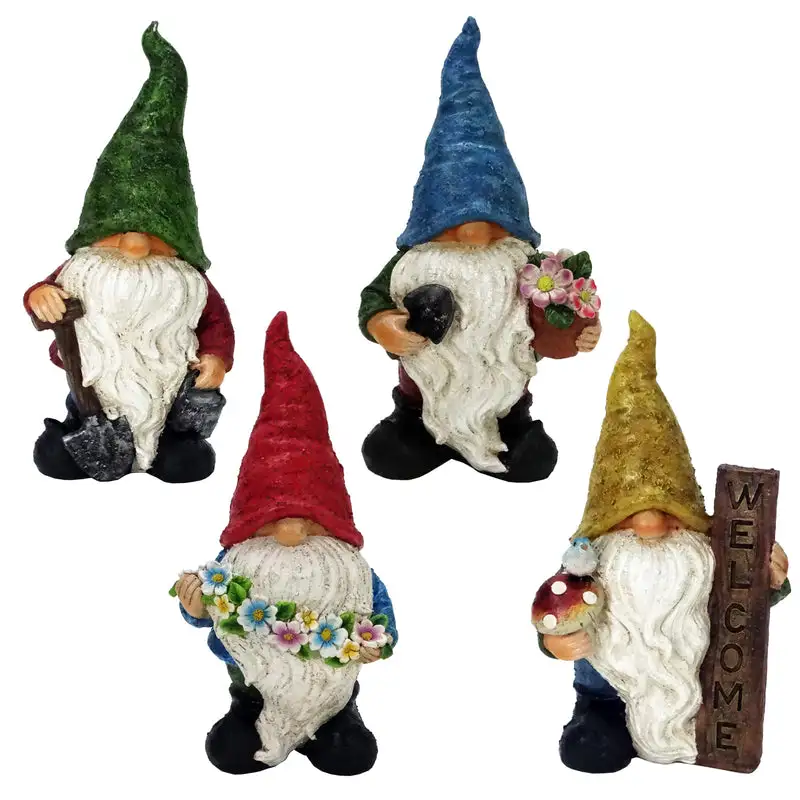 Alpine Polyresin Assorted 12 Gnome Garden Statue Pack 4 Lawn Decor