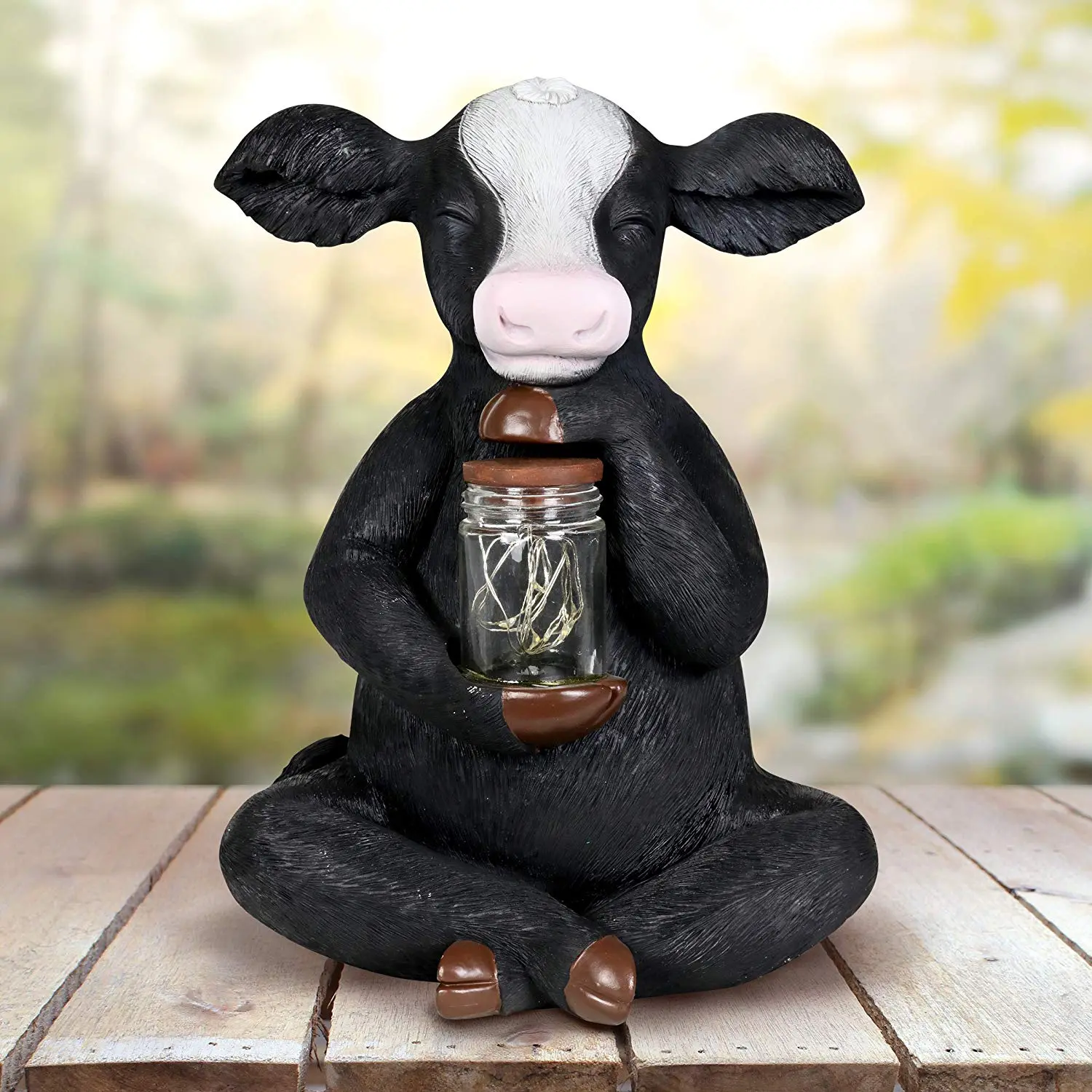 Exhart Solar Cow Garden Statue LED Firefly Lights Glass Jar - Outdoor Solar Decor