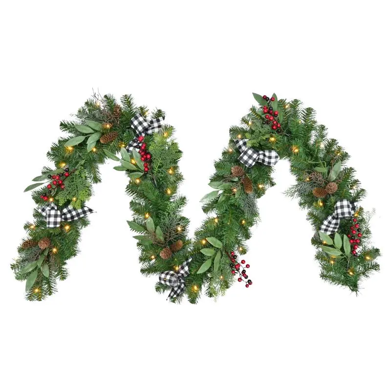 Celebrations 12 . D X 9 ft. L LED Prelit Warm White Decorated Garland Pack 4