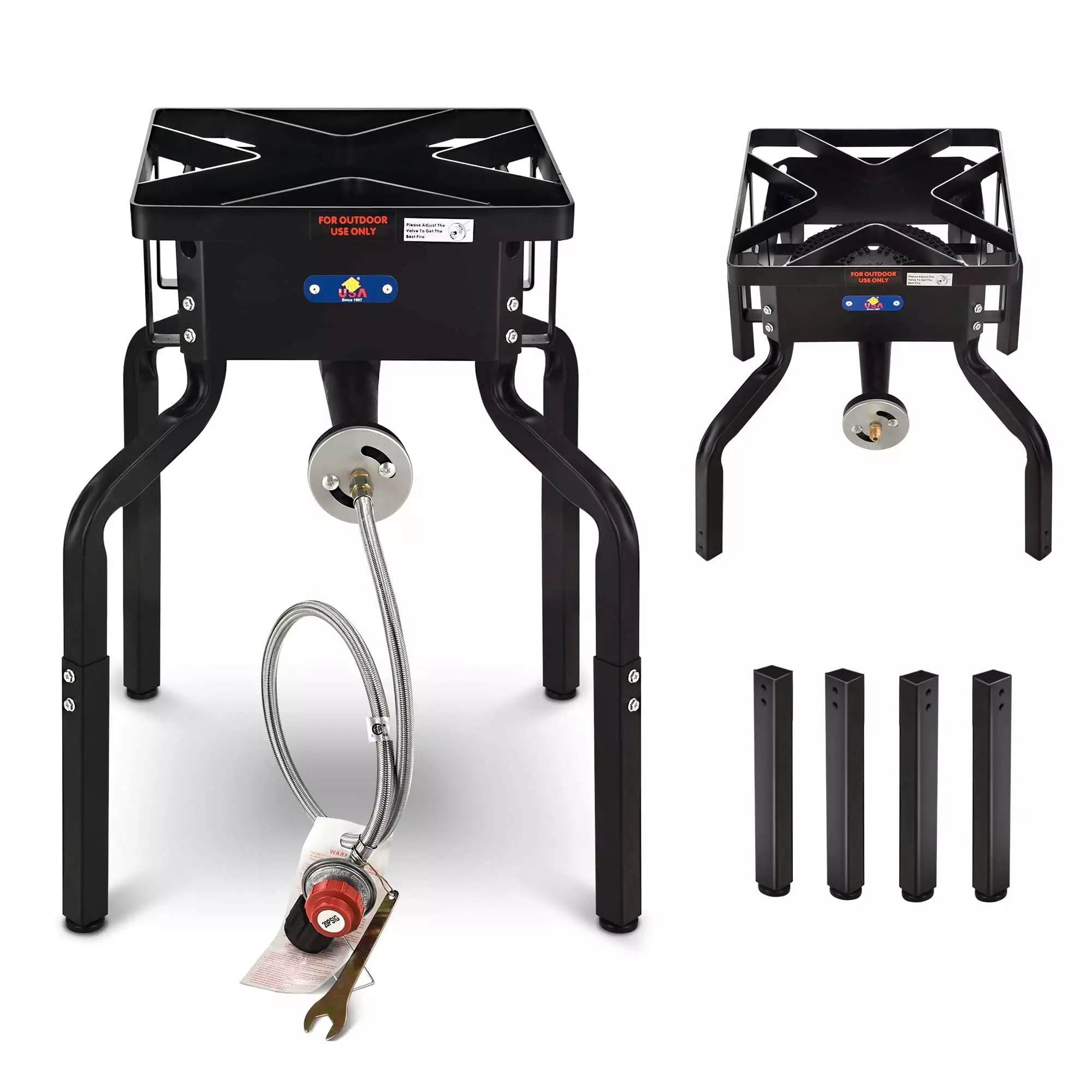 200000 BTU Propane Burner Camp Stove Removable Legs Woks and Skillets GAOCE