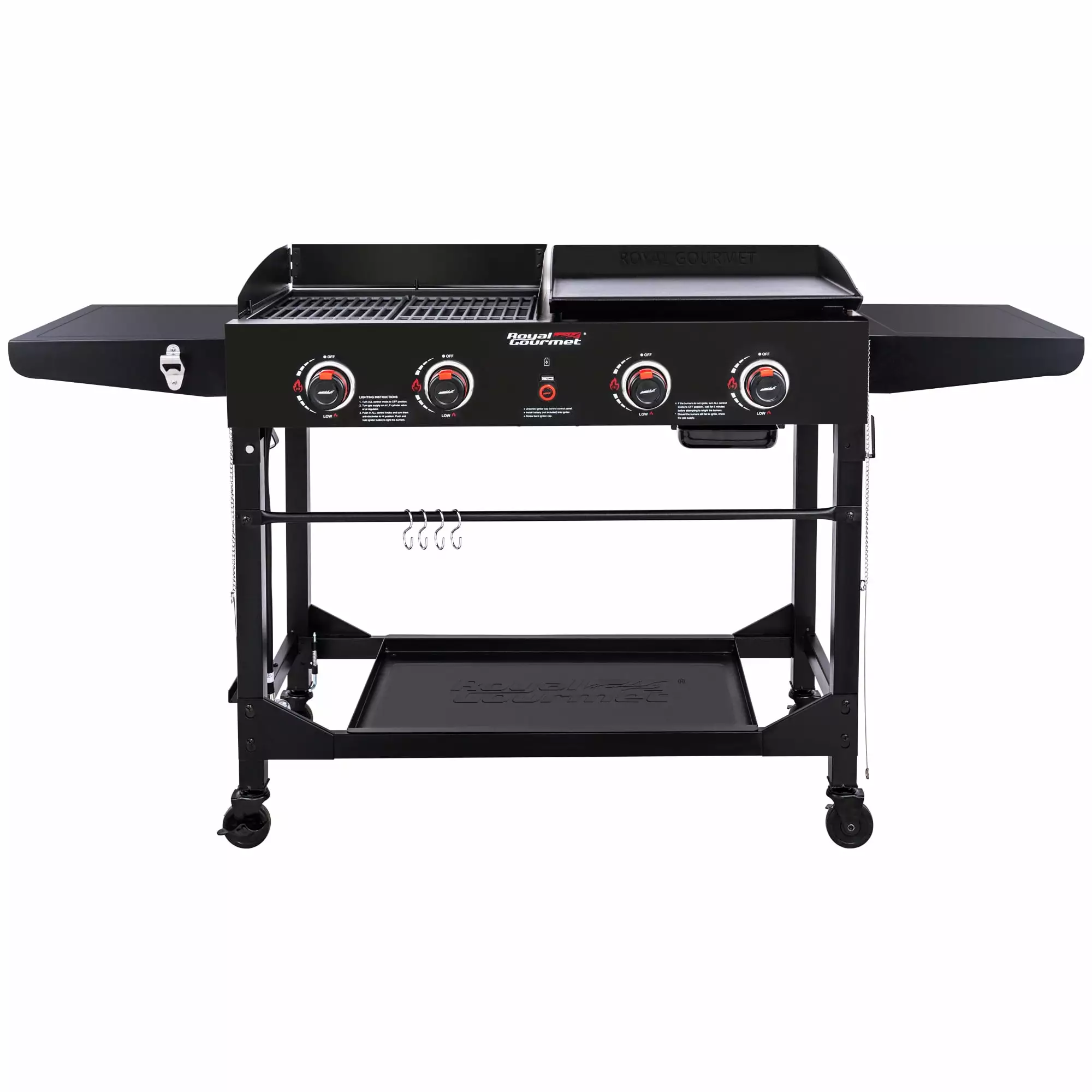 Royal Gourmet 4-Burner GD402 Travel-friendly Flat Top Gas Grill and Griddle Combo Folding Legs 48K BTU