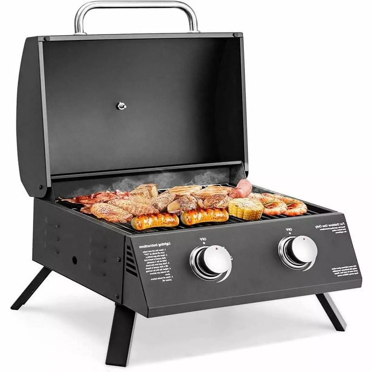 2 Burner Travel-friendly Propane Gas Grill 2 Ignition Plates Luxury Burners 20000 BTU