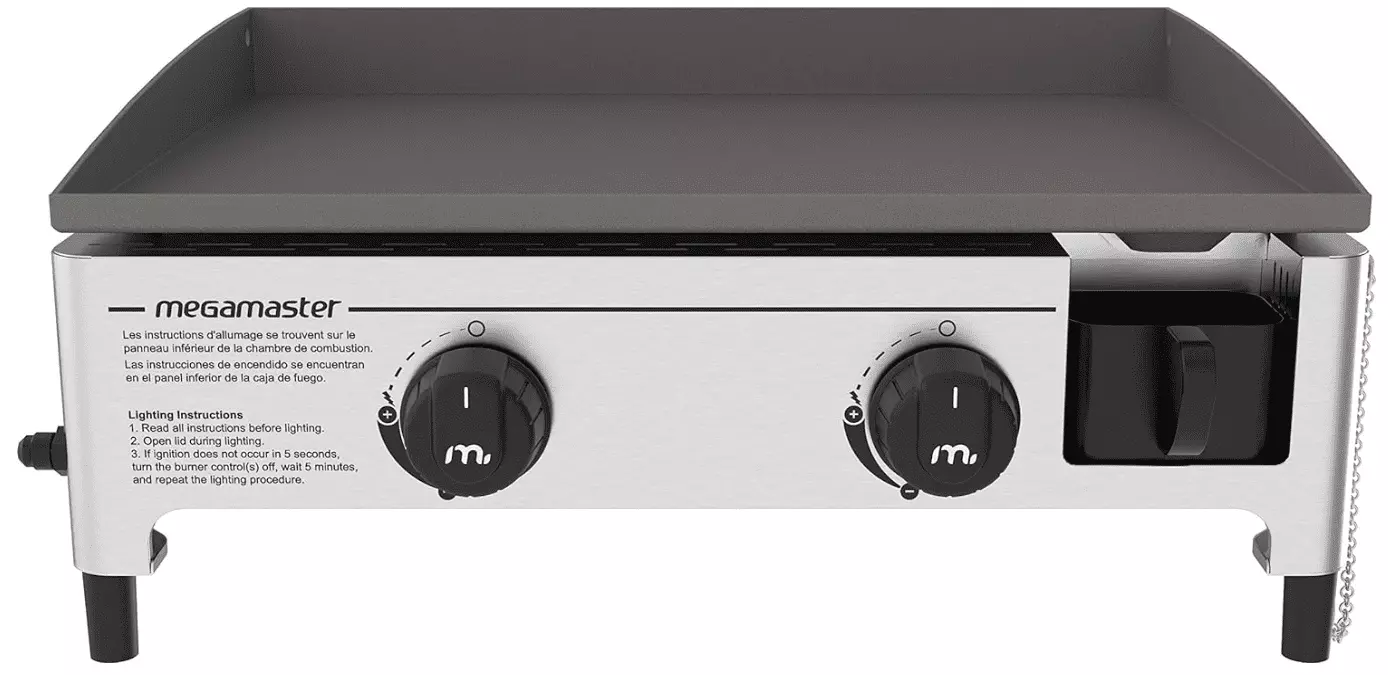 Megamaster 2-Burner Propane Gas Griddle 18000BTUs Camping Outdoor Cooking and Grilling Silver Black