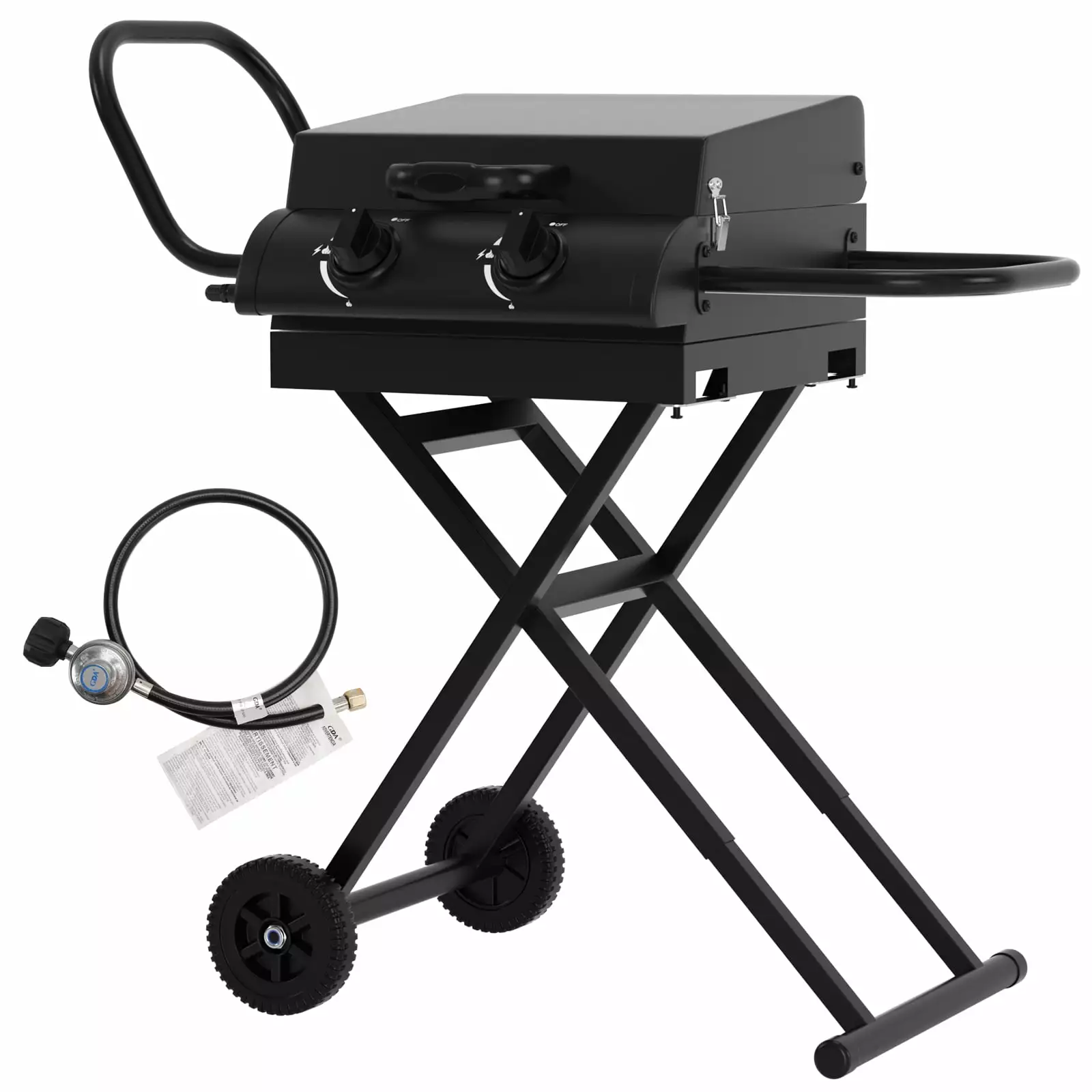 3-Burner Griddle Travel-friendly Gas Grill Cart - Folding Shelf Side Table Hood Topteng