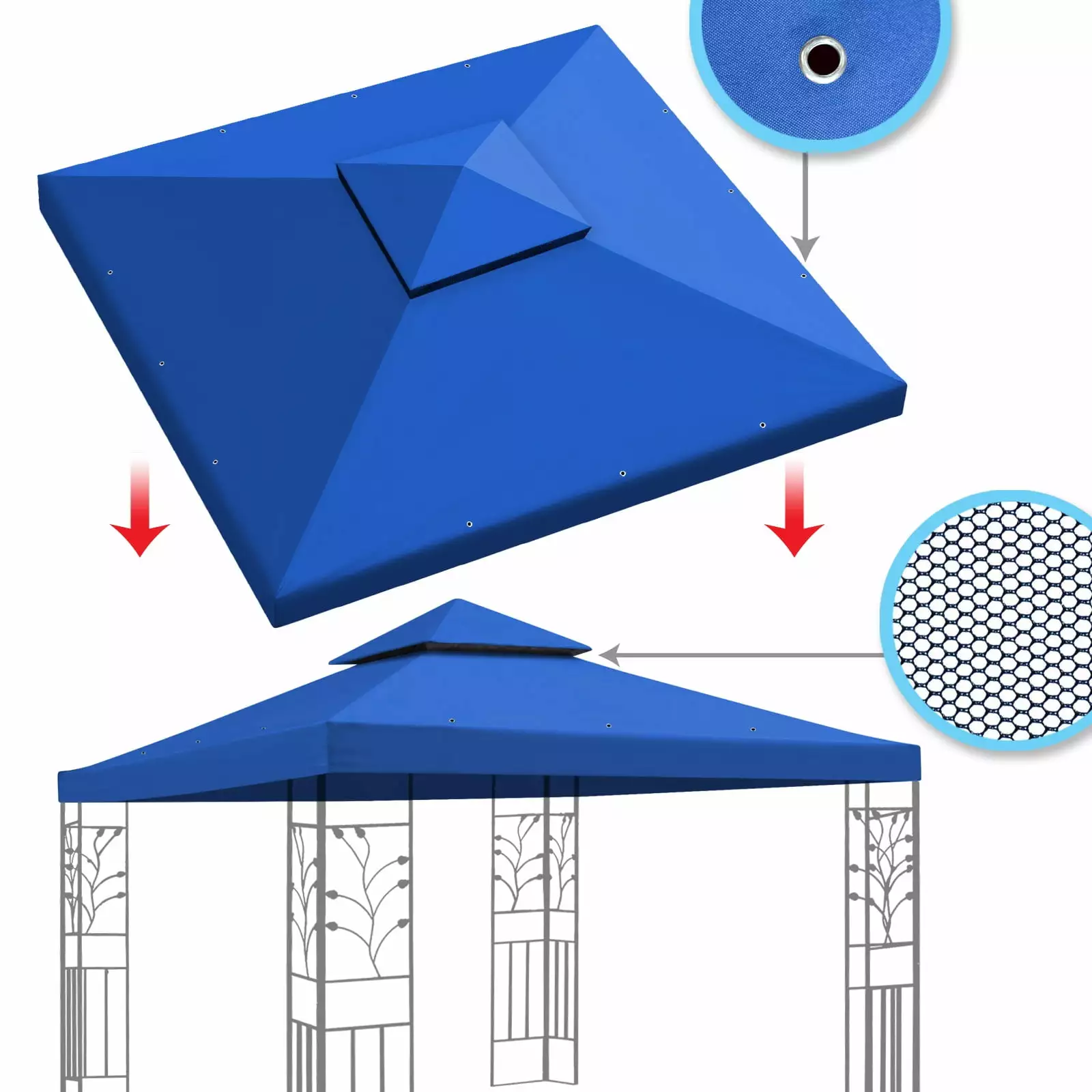SUNNY 10x10 Gazebo Replacement Canopy Top Double Tier Cover Blue