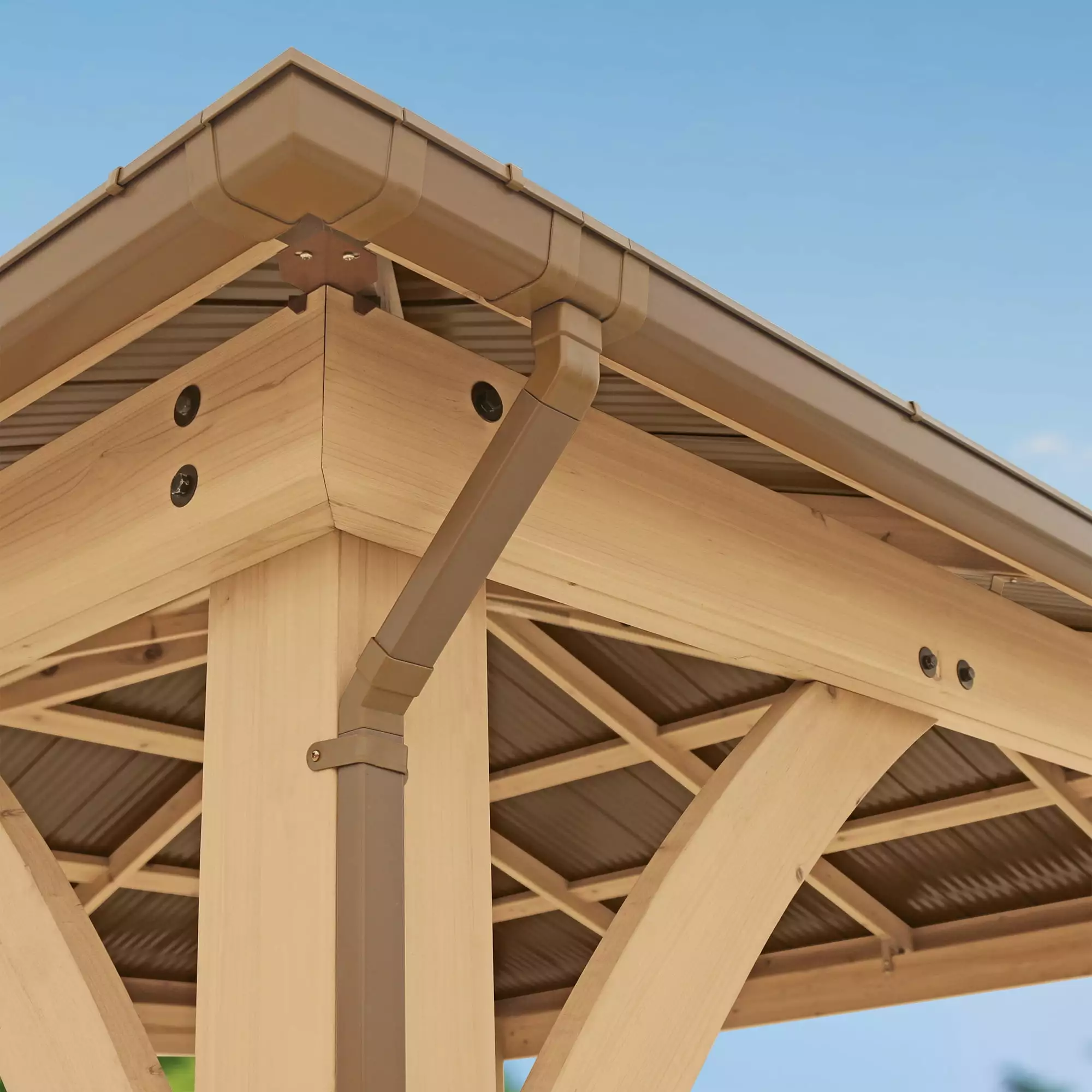 Beige Rain Gutter Kit Yardistry 10x12 Meridian Gazebo Water Drainage