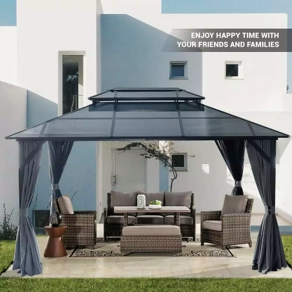 10x13Ft Hardtop Gazebo Aluminum Frame and Polycarbonate Double Roof COSVII