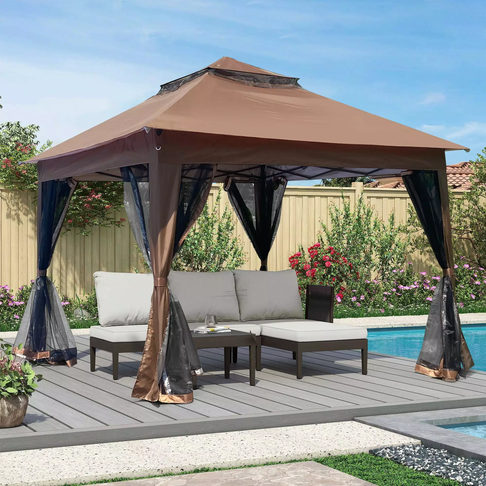 Nita 11x11 Outdoor Gazebo Canopy Brown Go Green Woods