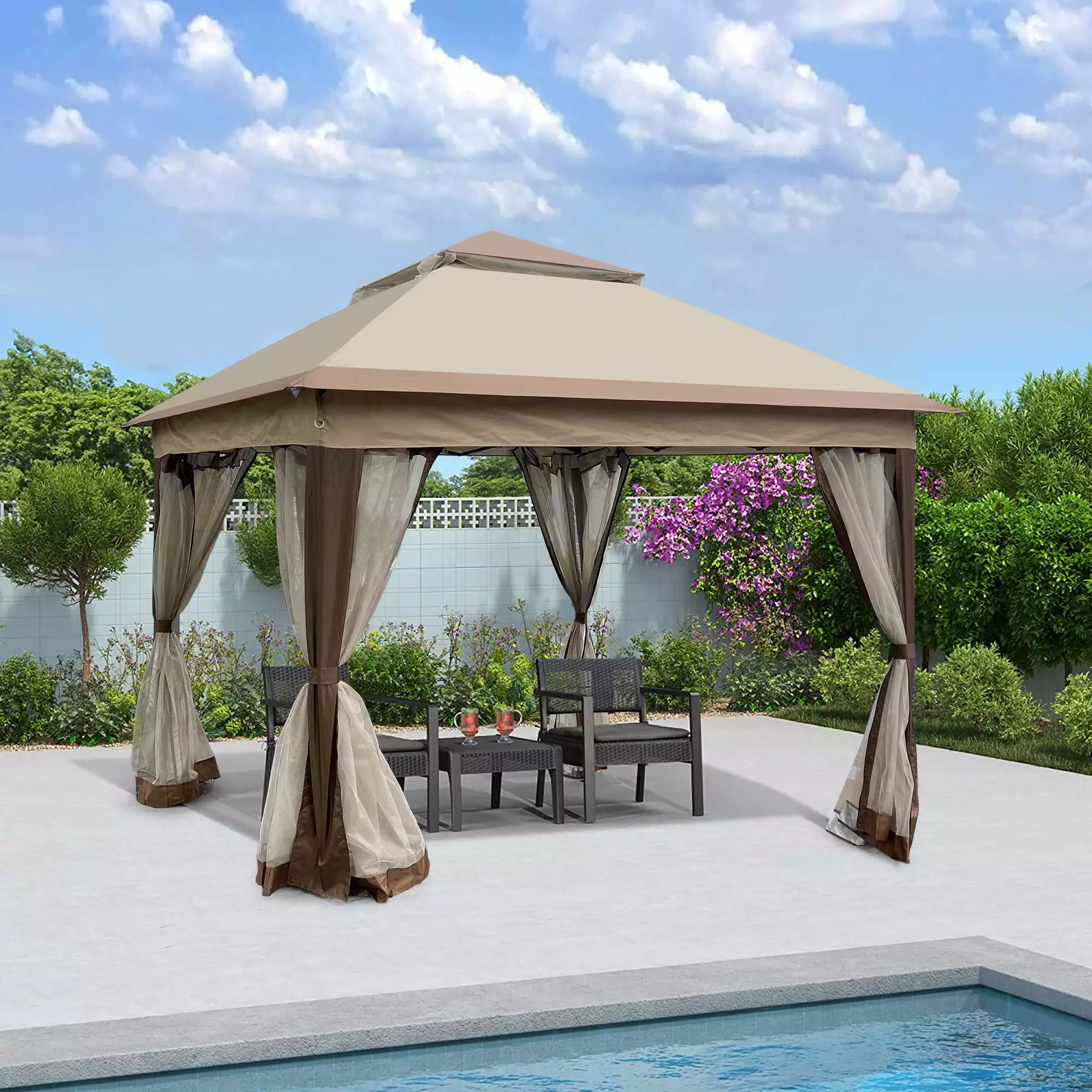 Nita 11x11 Outdoor Gazebo Canopy Coffee Go Green Woods