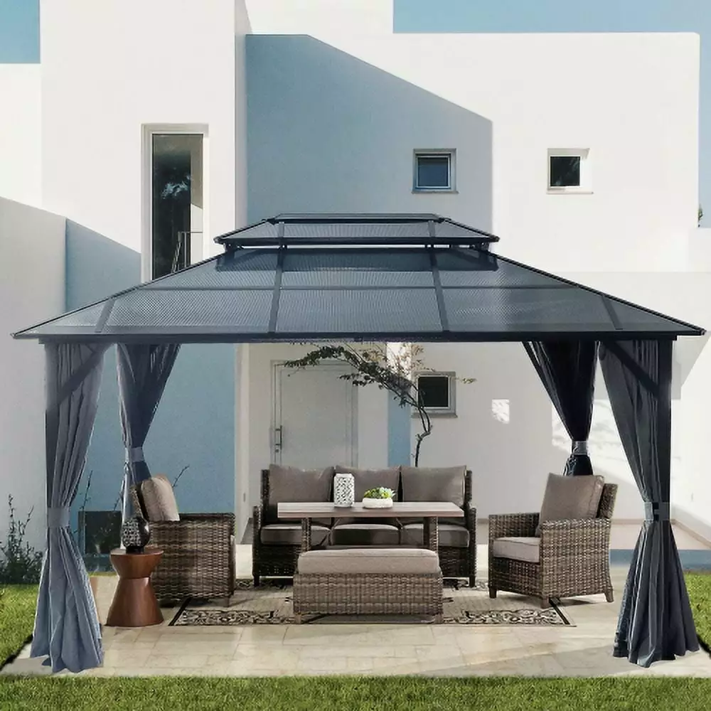10x13Ft Hardtop Gazebo Polycarbonate Double Roof and Aluminum Frame Hypeshops