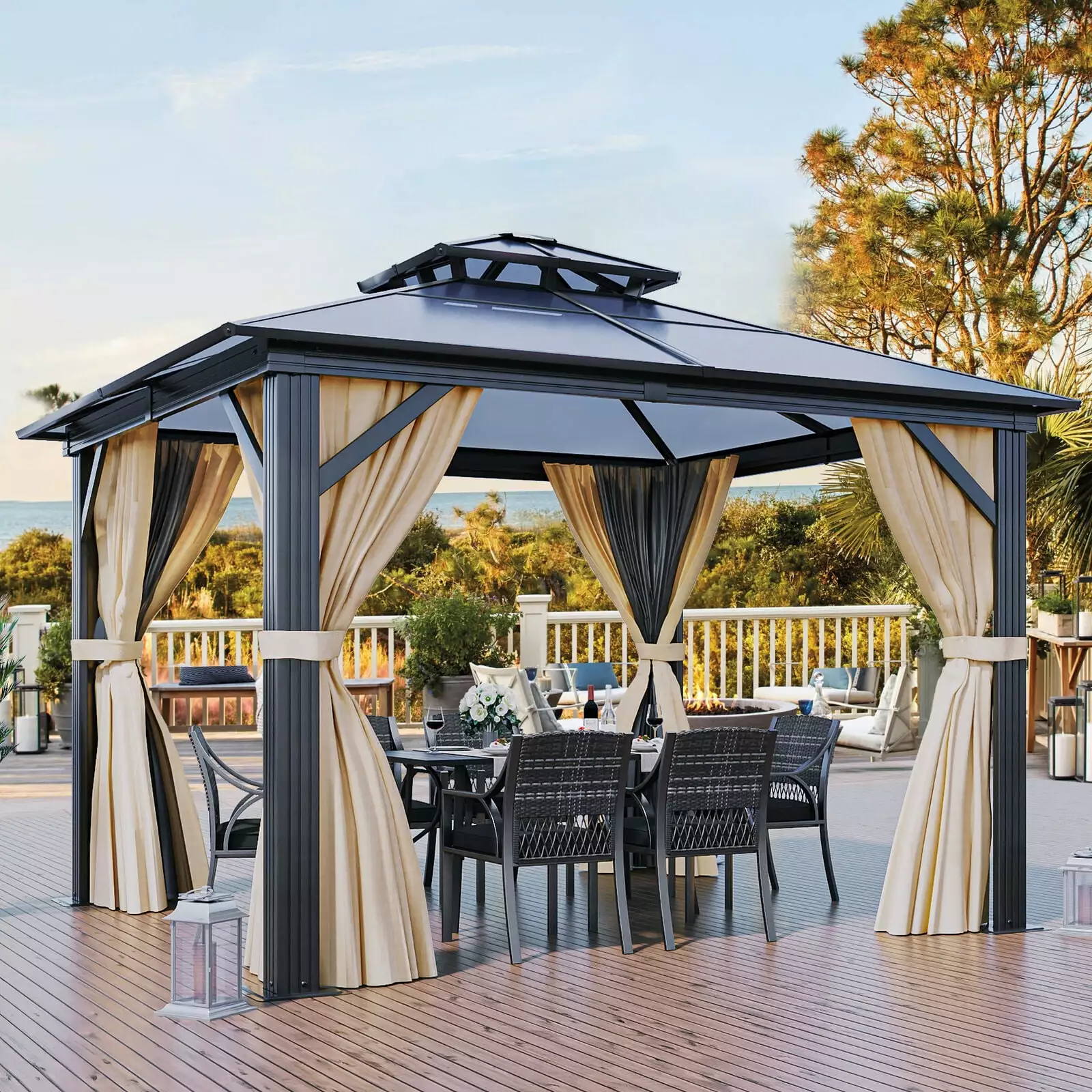 ZGBY 10x10Ft Outdoor Gazebo Aluminum Frame Hardtop and Netting ZGBY Home Products