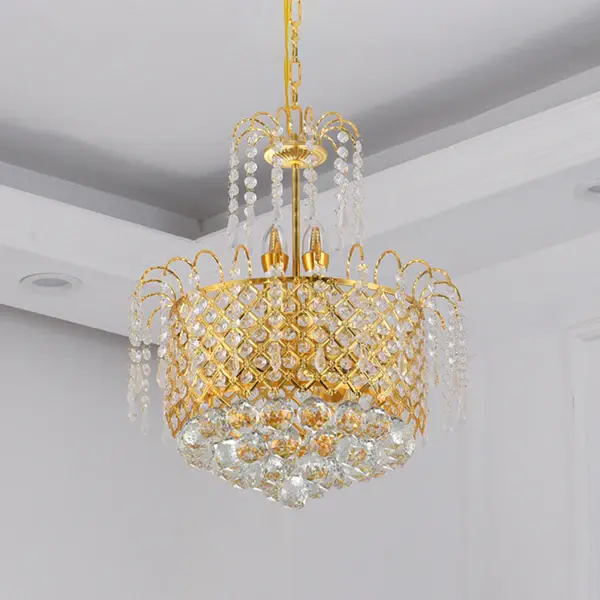 Animal Figure Gilded Cutout Metal Shade Chandelier Crystal Balls and Strands Drum Pendent Chandelier