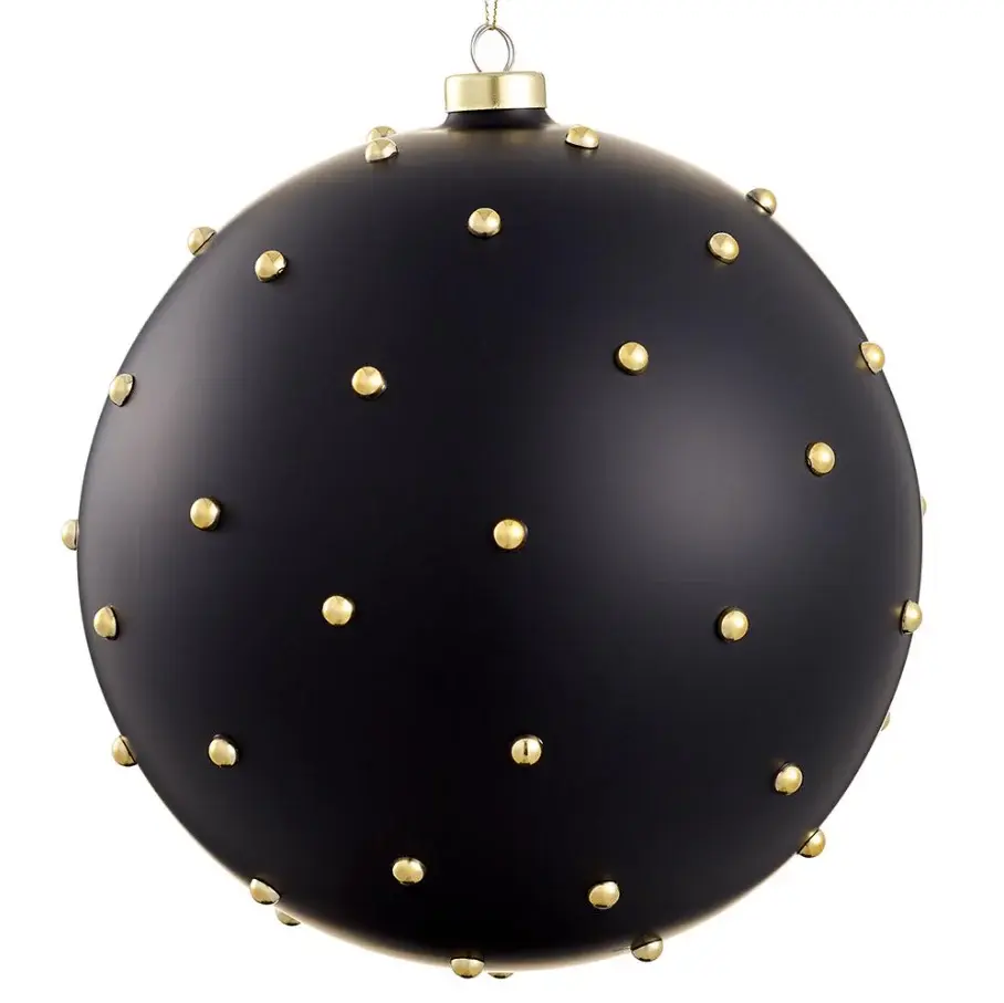 Premium Garden Beaded Glass Ball Ornament, Black & Amber