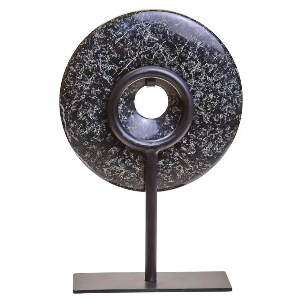 Zen Garden Salmo Marble Round Disc Sculpture - Onyx