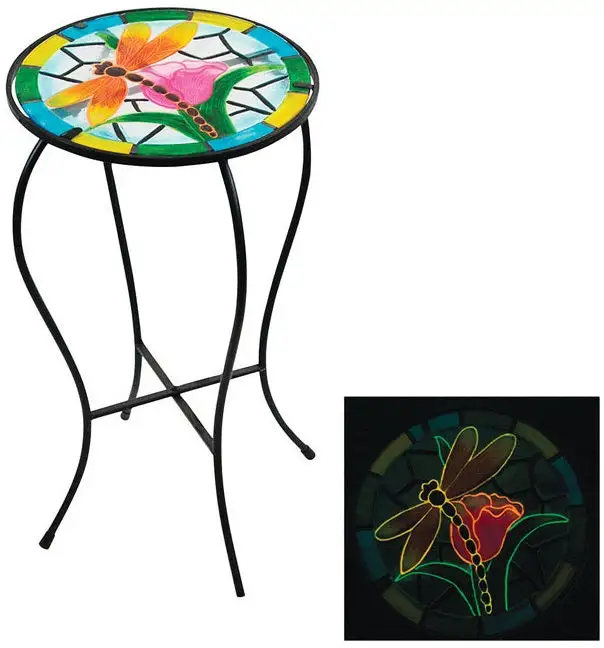 Glow Dark Multi-Colored Outdoor Plant Stand Glass Nighttime Beauty Alpine