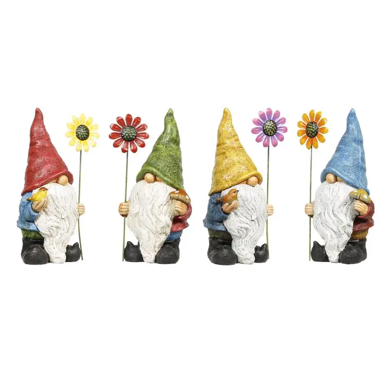 Alpine Polyresin Multi-color 10 . Gnome Flower Statue Pack 4