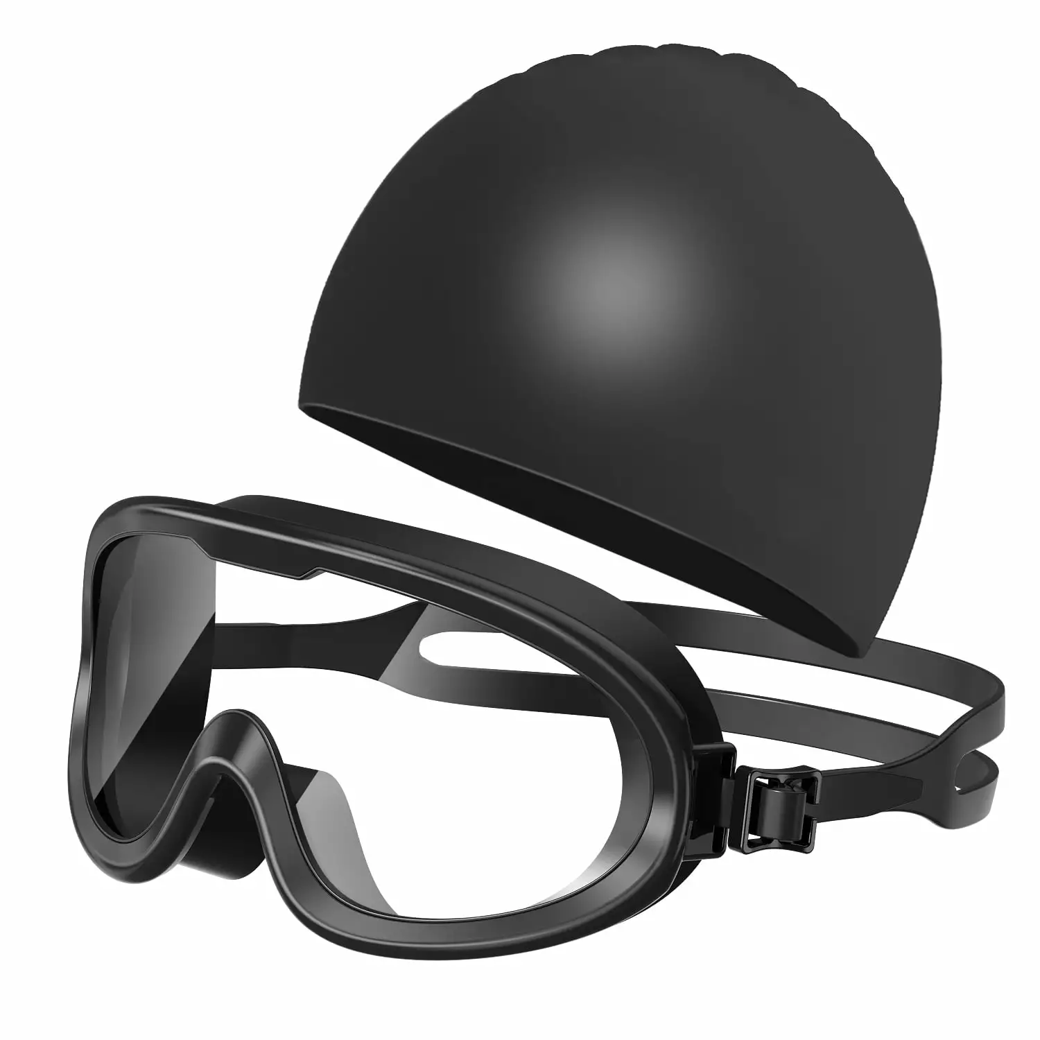 Swimming Goggles Cap Adult Set High Stretch Silicone Swim Cap Anti-fog Swim Goggles Men Women Youth