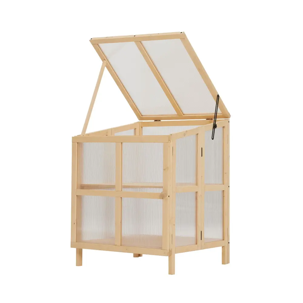 2 Tier Foldable Cold Frame Greenhouse, Lightweight Wooden Greenhouse Garden Cold Frame Raised Planter Box Shelves - Natura...