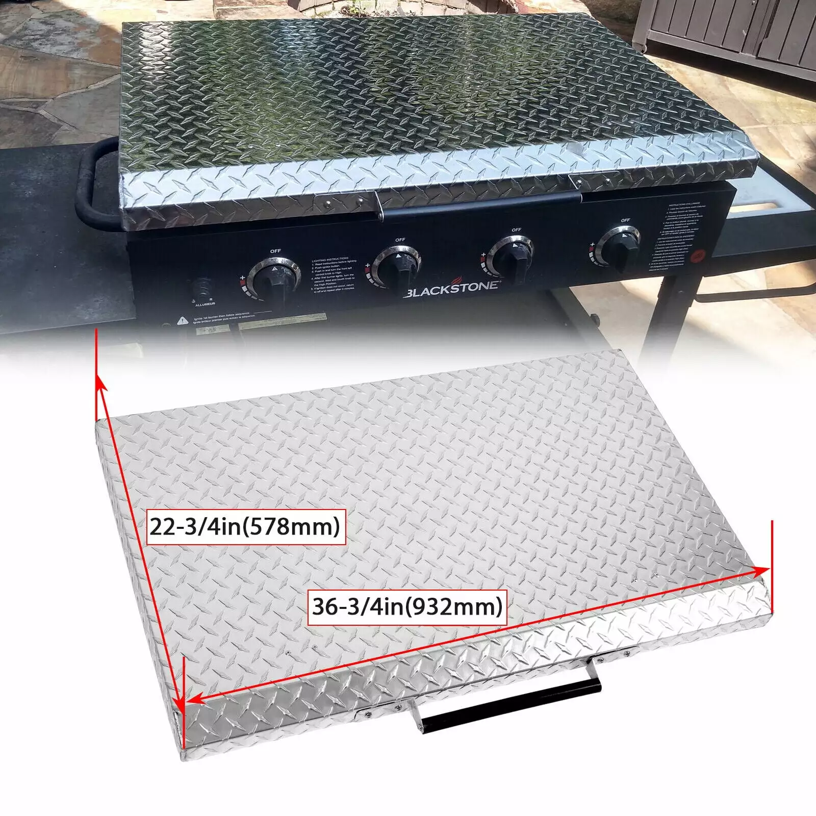 Kojem Blackstone 36 Inch Griddle Cover Hard Lid Silver Waterproof Aluminum Diamond Plate