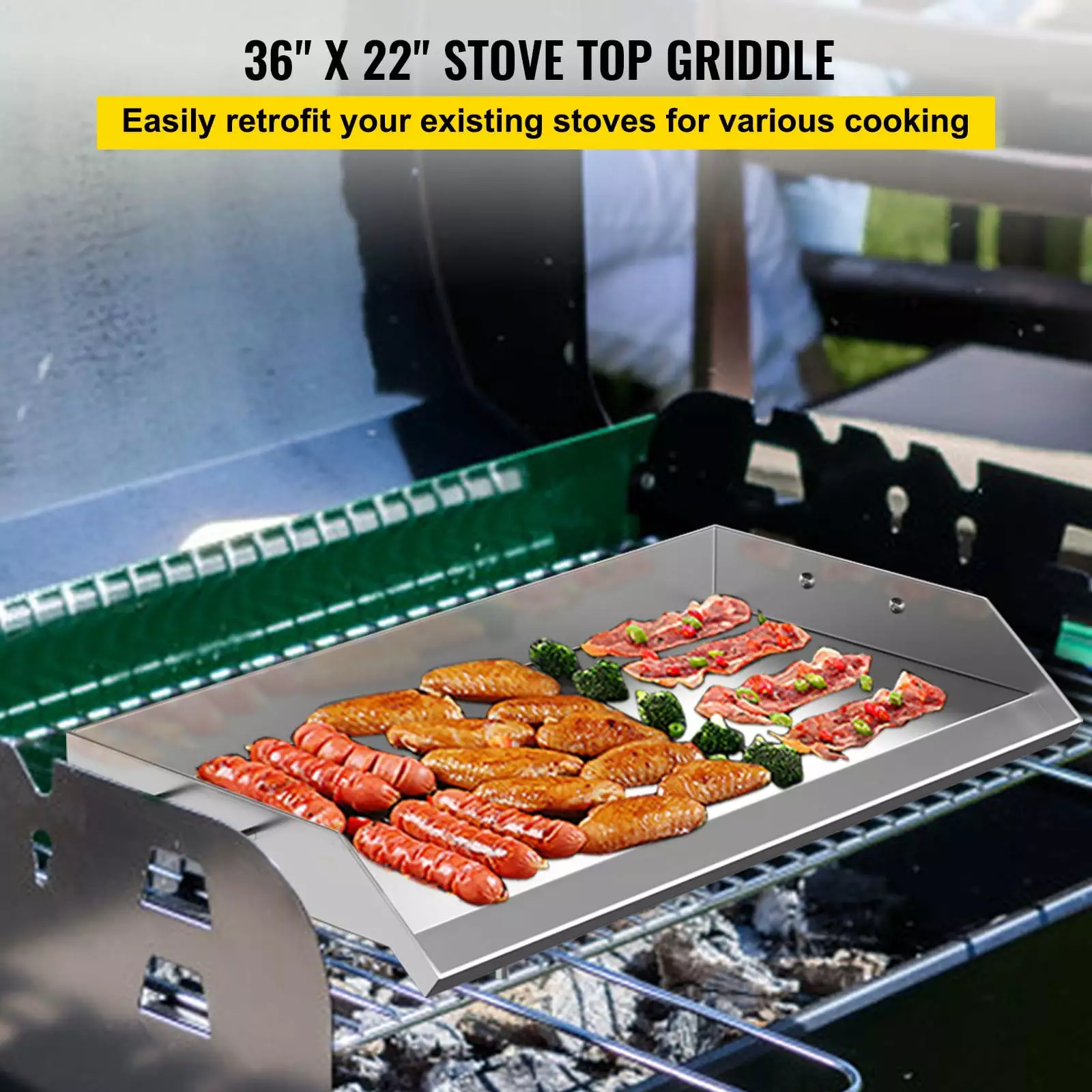SKYSHALO Stainless Steel Flat Top Griddle 36x22 Inch Outdoor Triple Burner Stove