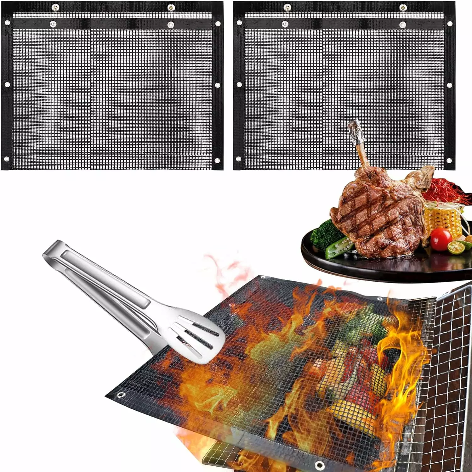 Extra Large Grilling Bags Outdoor Grilling 15.7x11.8in 2 Pack Reusable Non-Stick BBQ Mesh Grill Bags