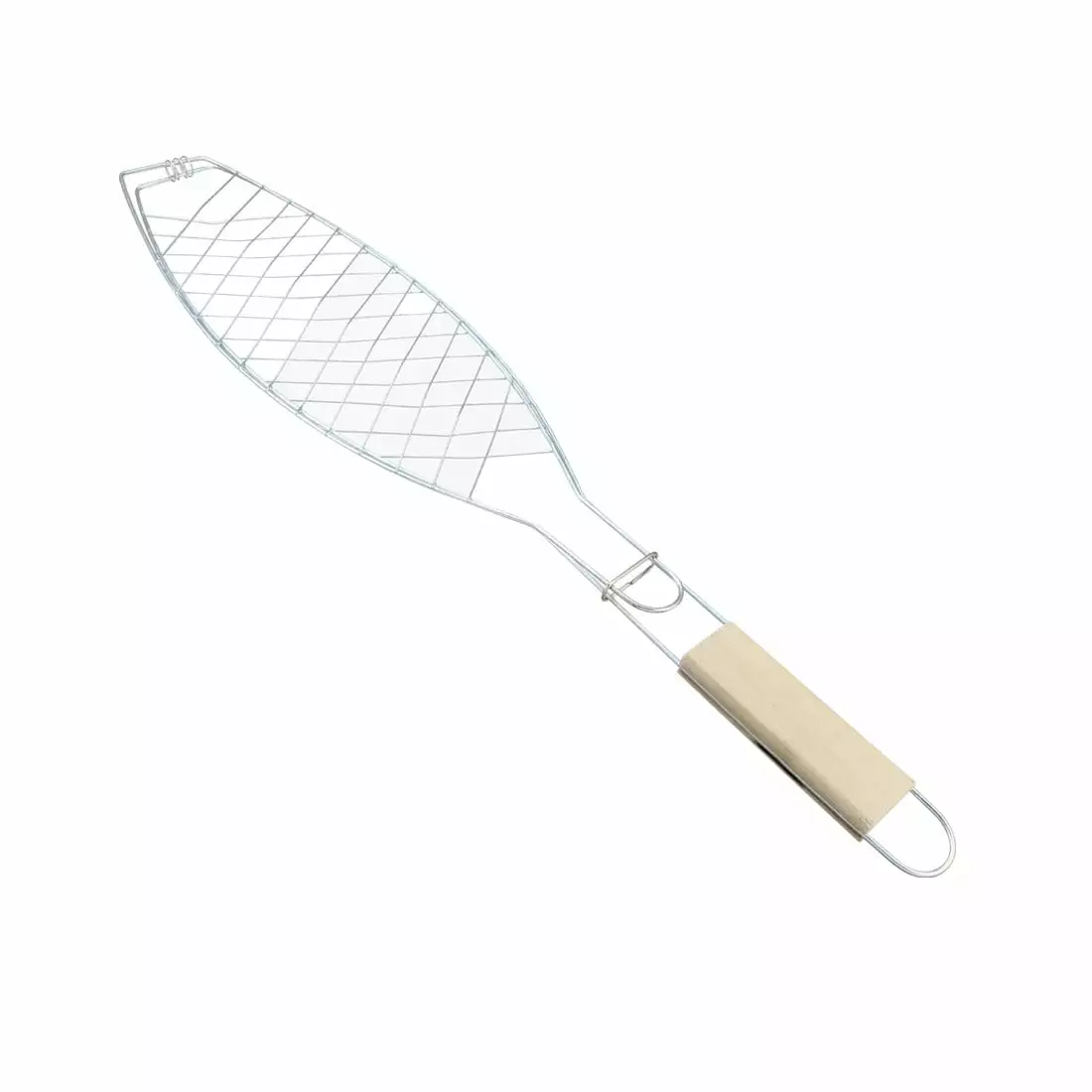 Uxcell 21.46 Fish Grill Basket Long Wooden Handle BBQ Smoking Charcoal Grilling Roast Stainless Steel
