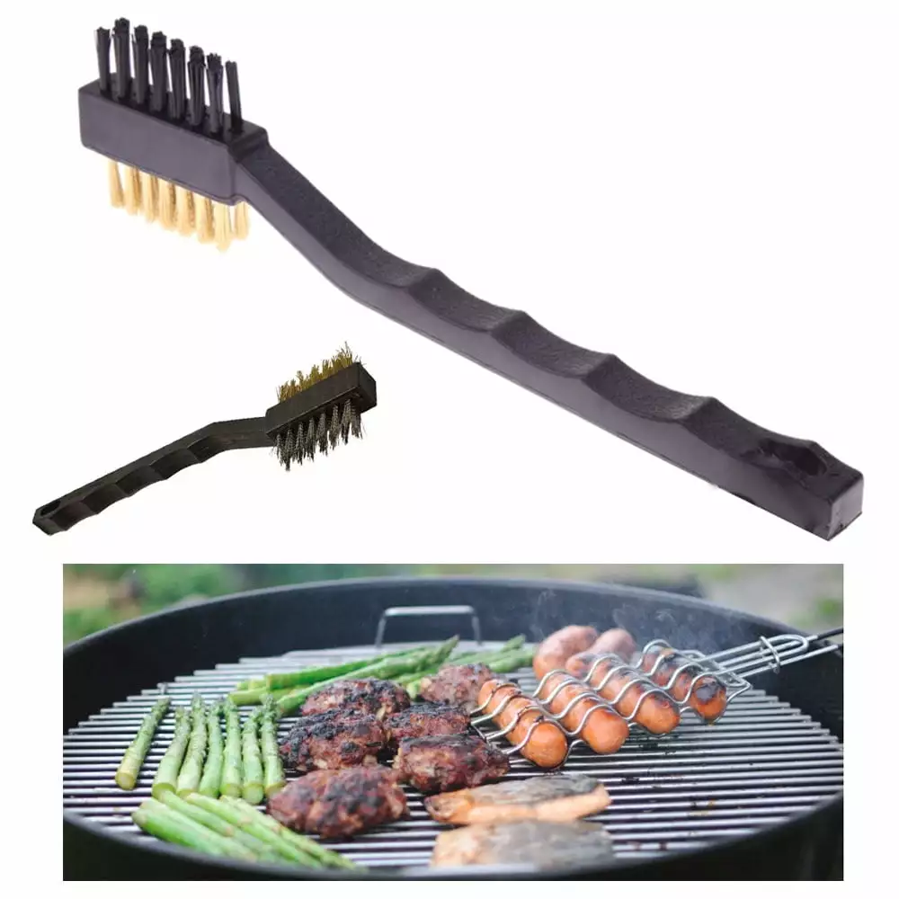 Double Sided Grill Wire Brush Brass Nylon Cleaning Detailing Polish BBQ Bristles AllTopBargains