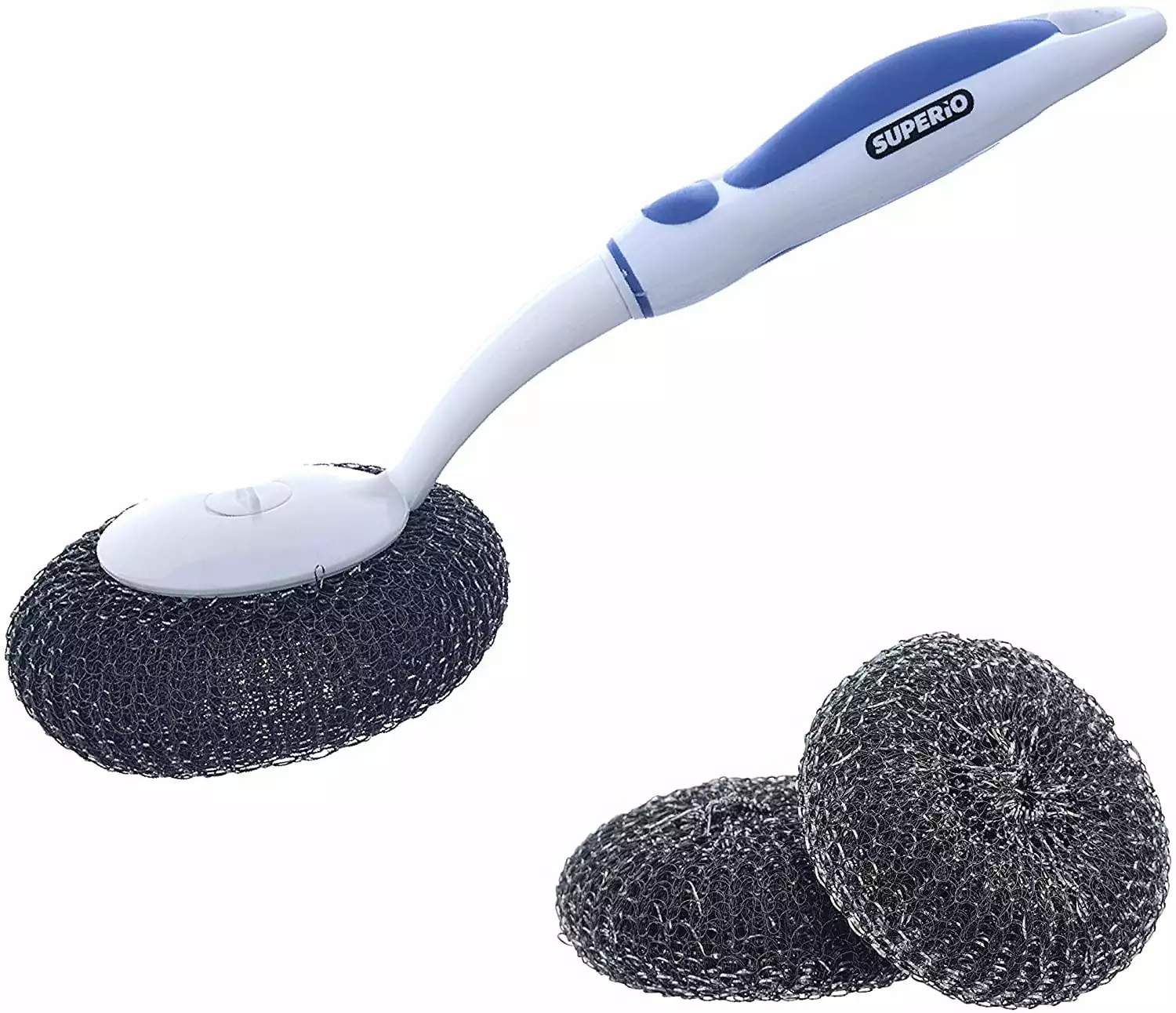 Superio Grill Scraper BBQ Brush Long Handle and 2 Refills Stainless Steel Scourer 3 Pack