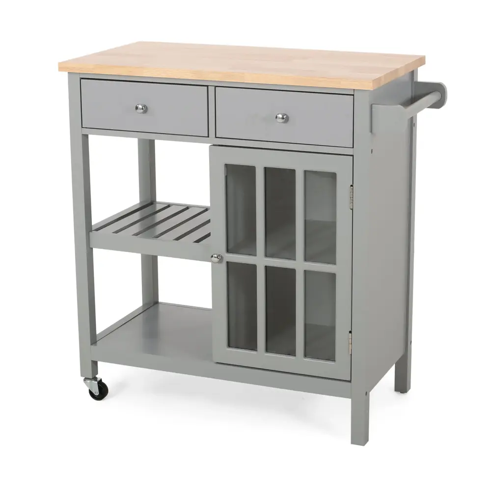Aidah - Contemporary Kitchen Cart Wheels - Charcoal | Ergonomic Grip |